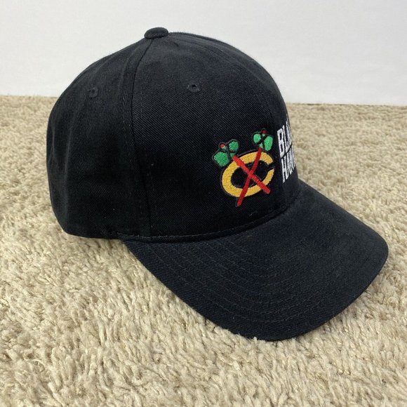 Chicago Black Hawks NHL Hat The Classics Yupoong Black Cotton Strapback Cap NWOT - Picture 2 of 9